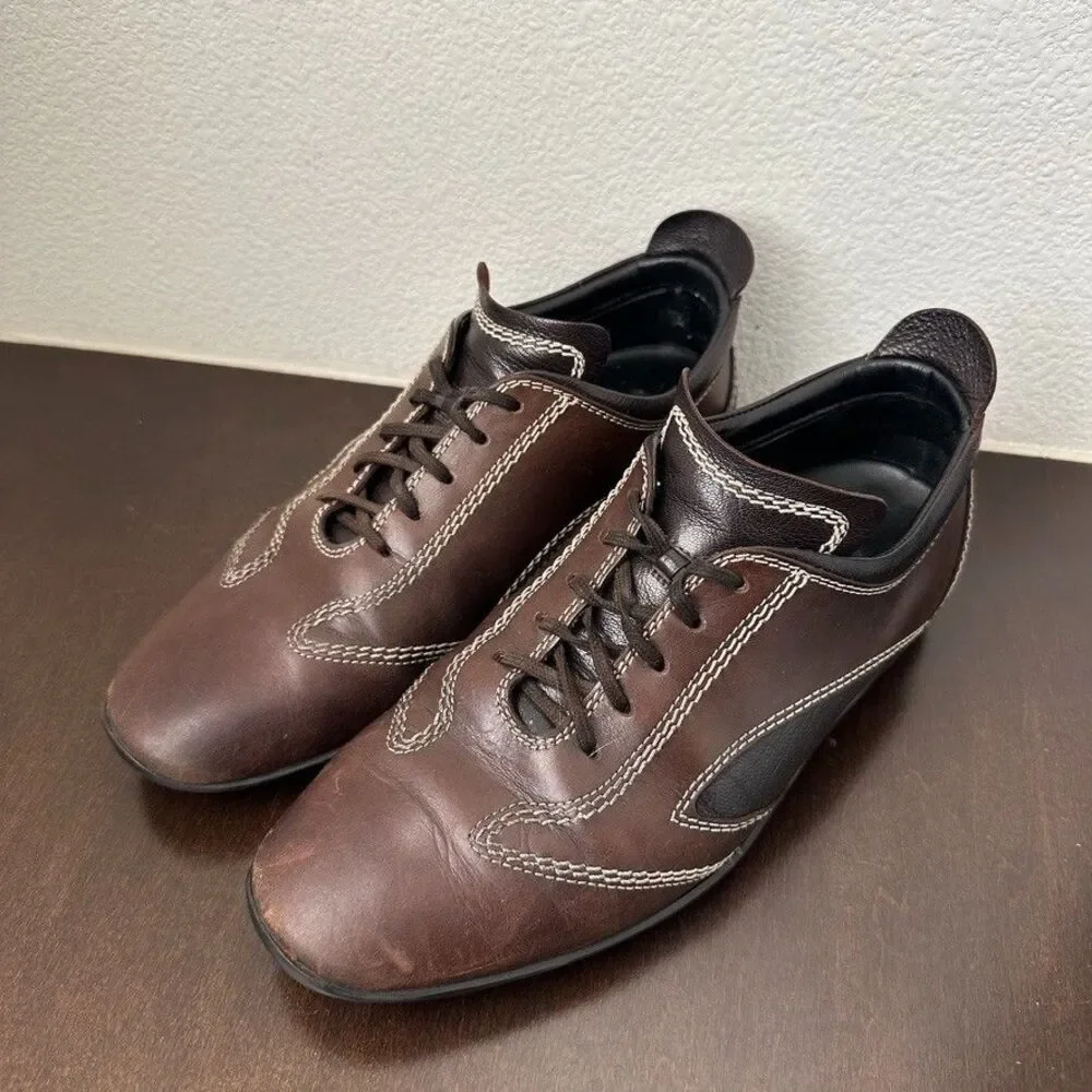 Tod's Oxford Driving Loafer Shoes Lace Up Brown City Men's Size EU 38 US 6.5
